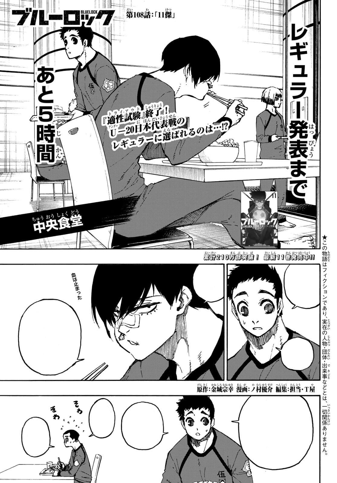 Cover of Blue Lock chapter 108, Top 11